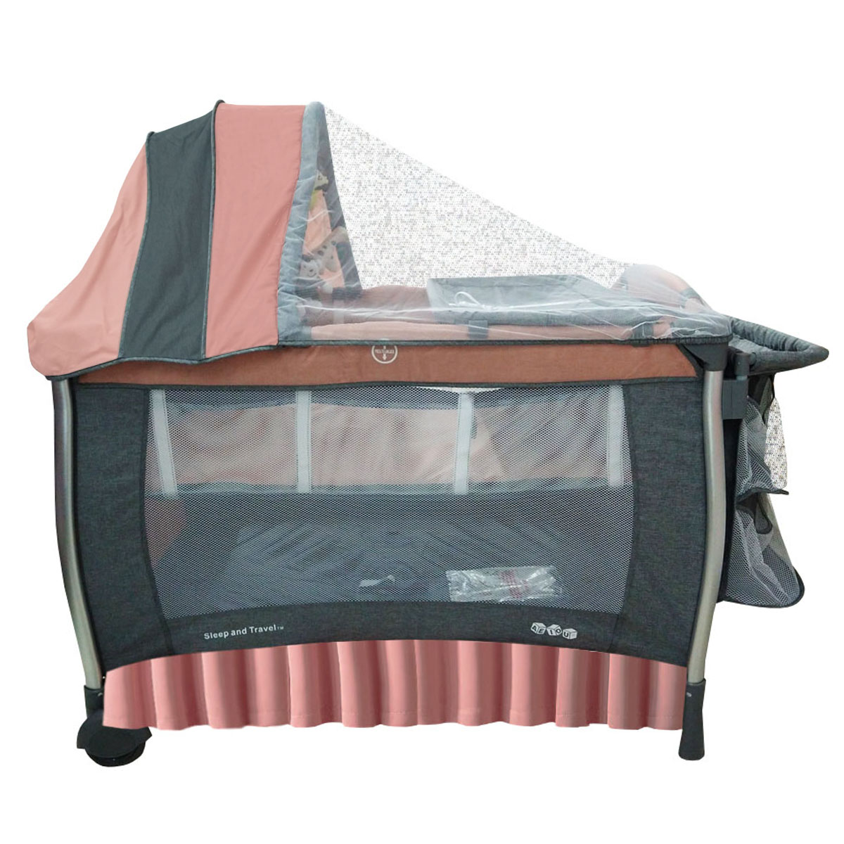 Cuna Corral AEIOU P20 Rosa Gris