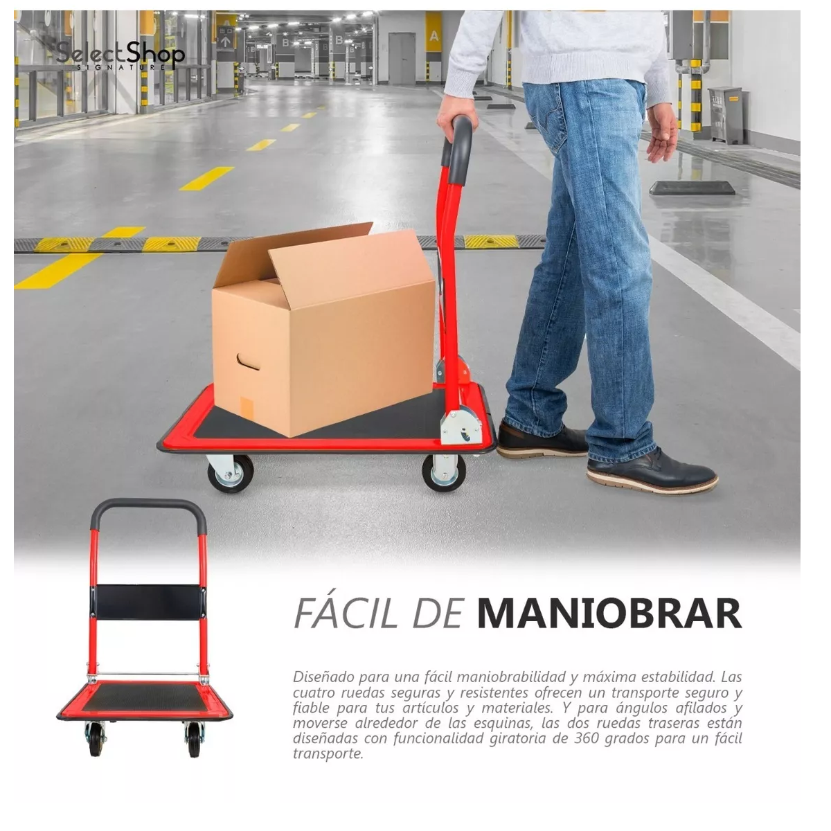 Carrito Plegable De Carga Plataforma Diablito Patin De Acero Rojo