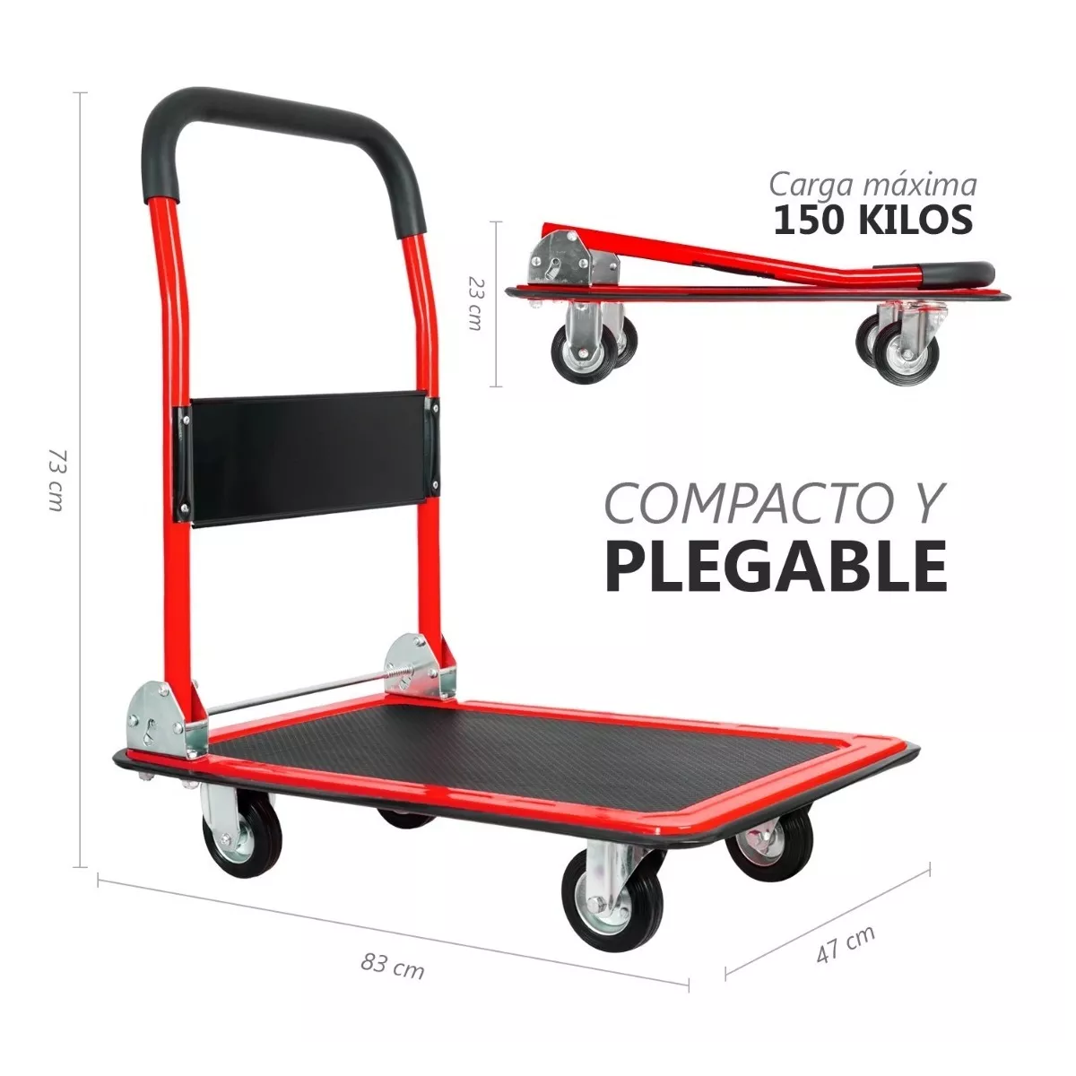 Carrito Plegable De Carga Plataforma Diablito Patin De Acero Rojo