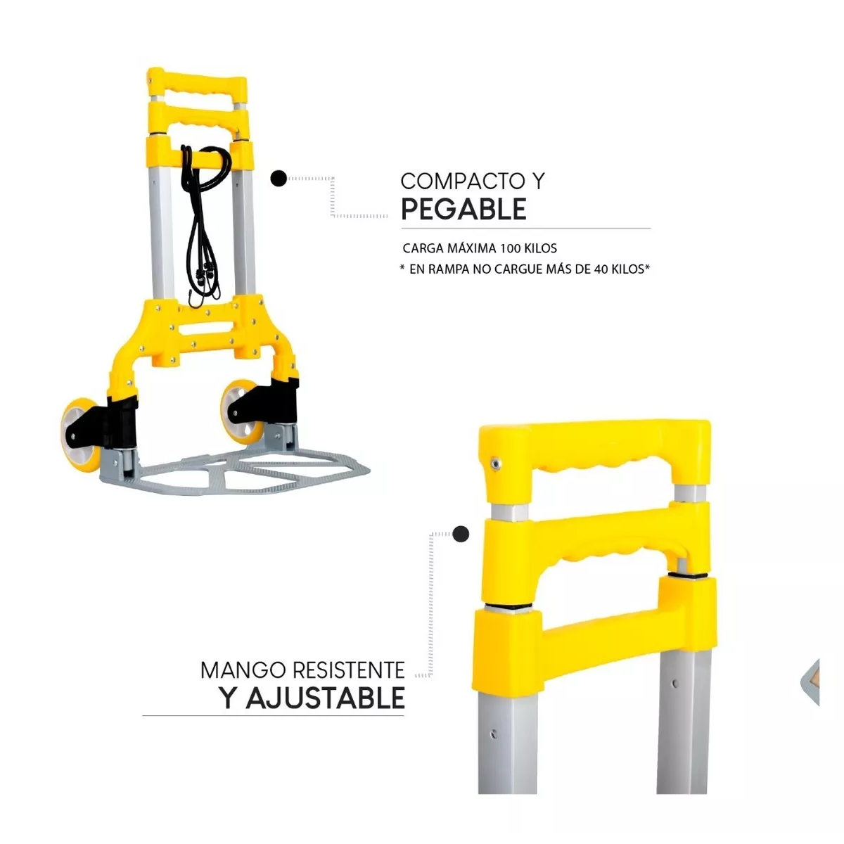 Diablito Plegable De Carga Carretilla Carrito Extendible Amarillo