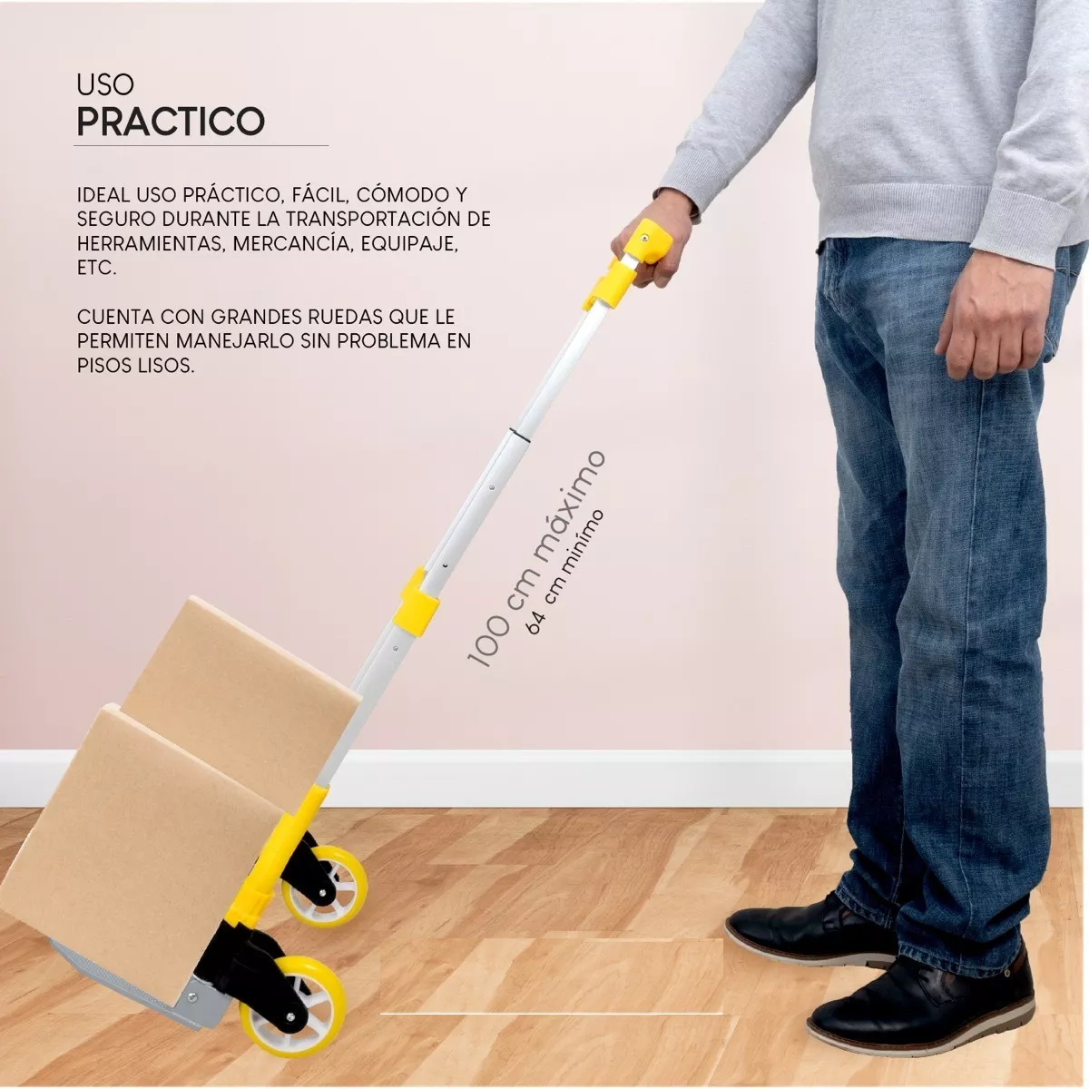 Diablito Plegable De Carga Carretilla Carrito Extendible Amarillo
