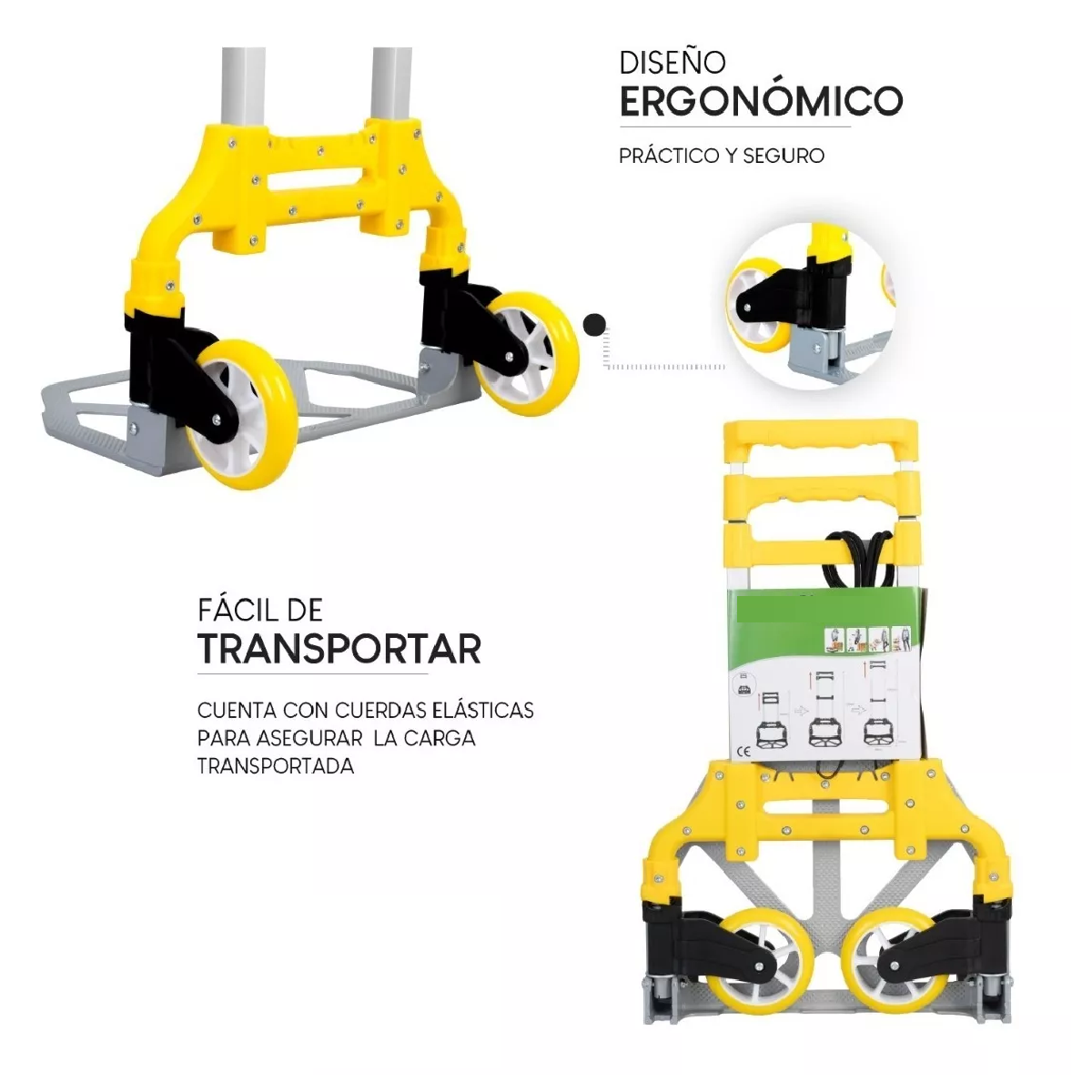 Diablito Plegable De Carga Carretilla Carrito Extendible Amarillo