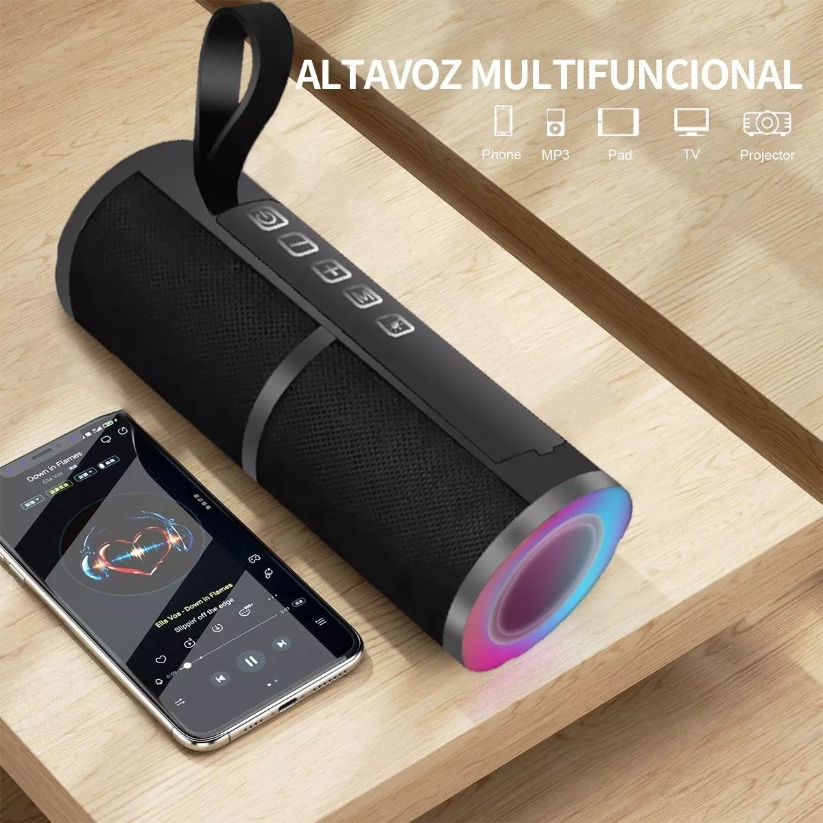 Altavoz Bluetooth Portátil Bocina Impermeable Con Luces Rgb
