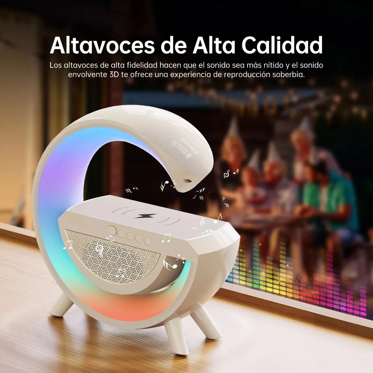 Bocina Bluetooth Cargador Inalámbrico 3 En 1 Con Luces Rgb