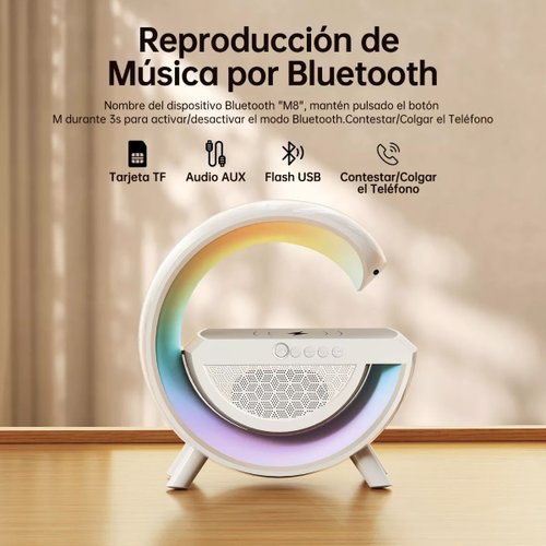 Cargador Inalambrico Parlante Bluetooth Lampara Usb Radio Color Blanco