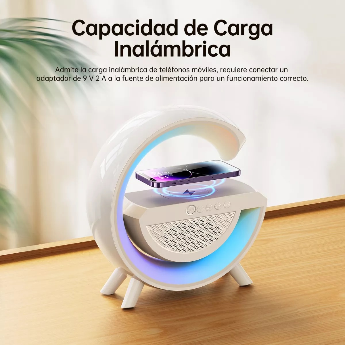 Bocina Bluetooth Cargador Inalámbrico 3 En 1 Con Luces Rgb