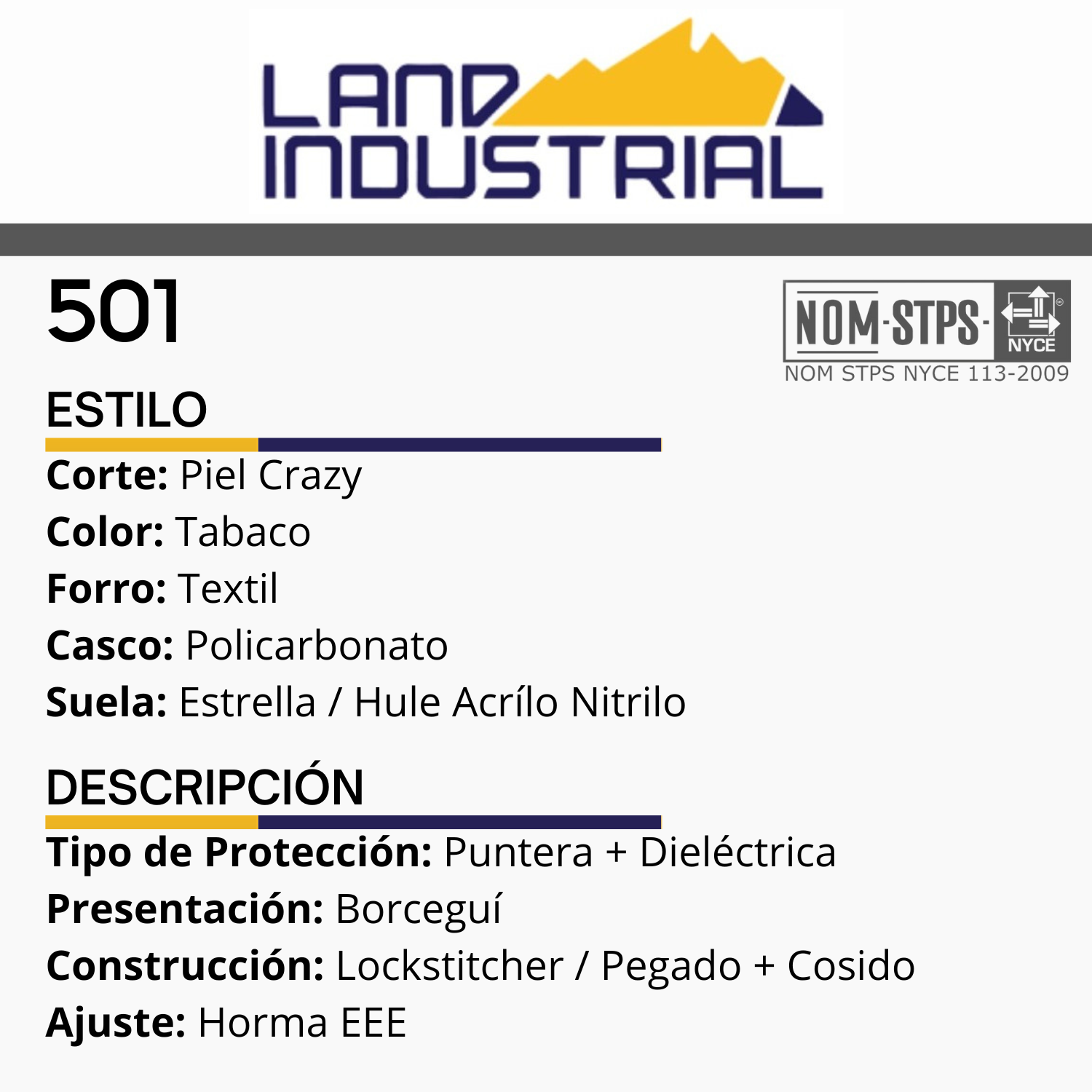 Bota Industrial Dielectrica Casquillo Seguridad Trabajo 501
