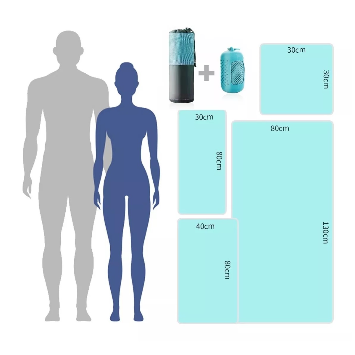 Toalla Microfibra Secado Rápido Gym Baño Viaje 3+1 Paquetes Azul Claro