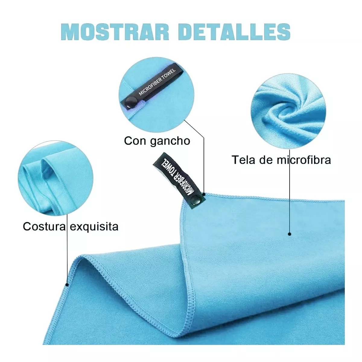 Toalla Microfibra Secado Rápido Gym Baño Viaje 3+1 Paquetes Azul Claro