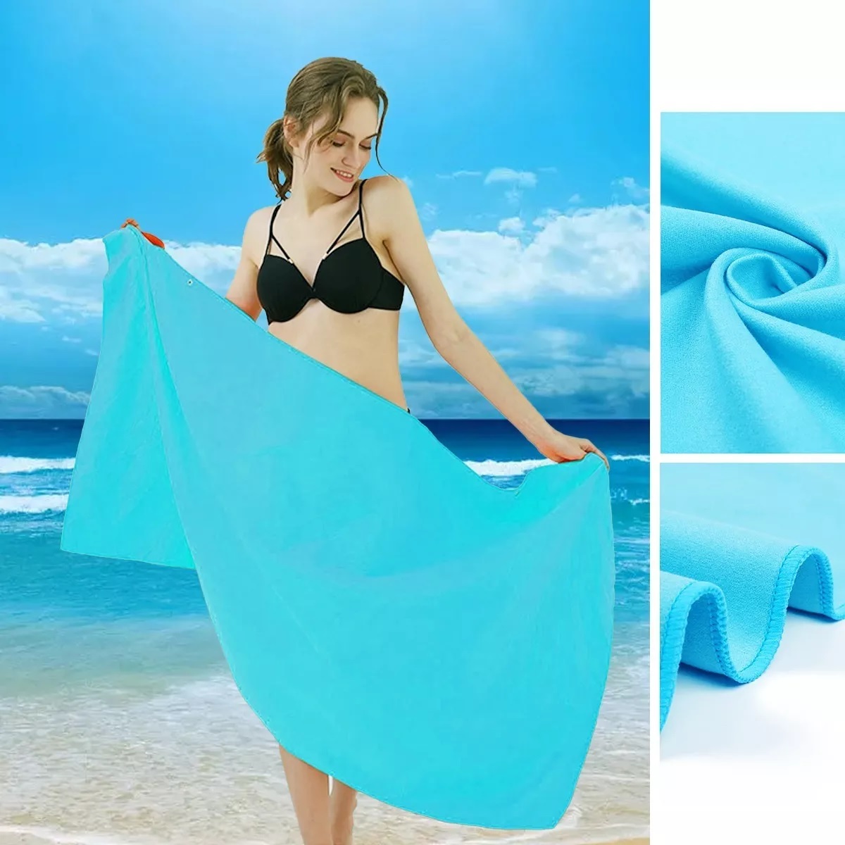 Toalla Microfibra Secado Rápido Gym Baño Viaje 3+1 Paquetes Azul Claro