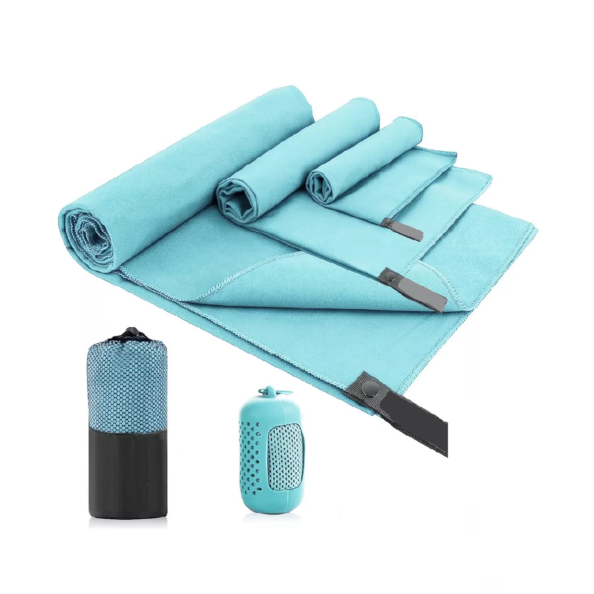 Toalla Microfibra Secado Rápido Gym Baño Viaje 3+1 Paquetes Azul Claro