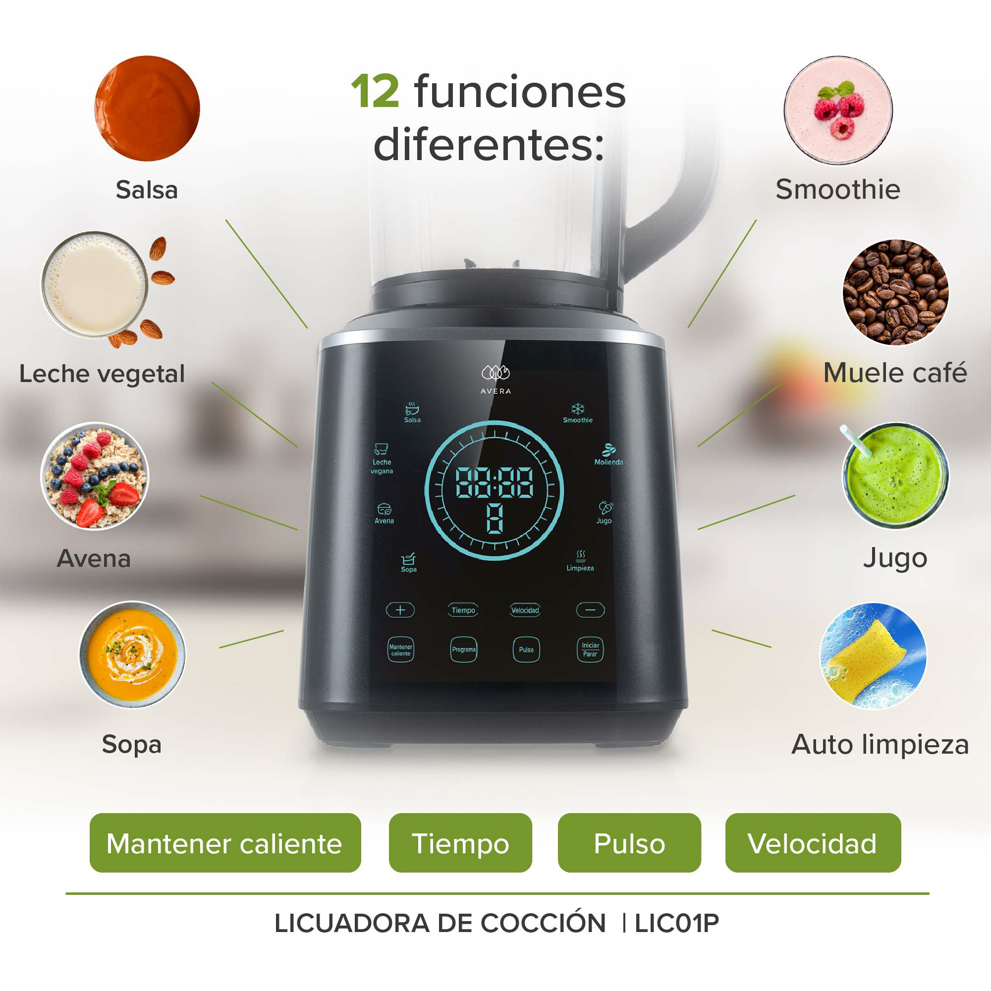 Licuadora De Cocción 1200 W Panel Touch 1.75 Litros Avera LIC01P