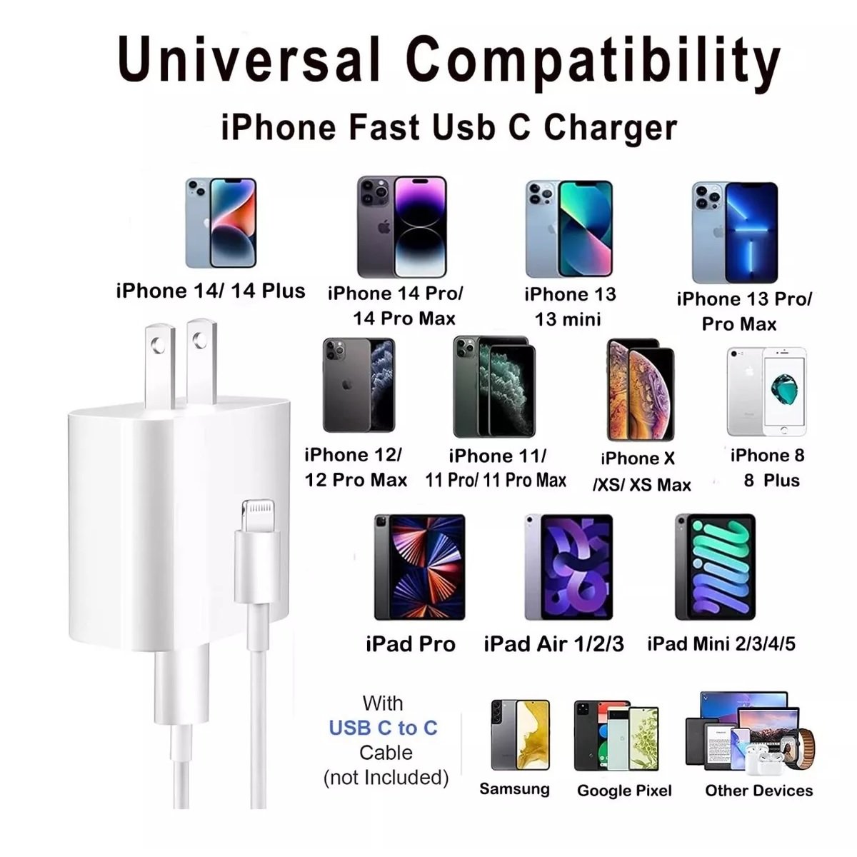 iPhone Cargador rápido USB C【Apple Certificado MFi】20W Fast Charge PD 3.0  Enchufe Pared Charger Adaptador de Corriente con 2M USB C a Lightning Cable  para iPhone 13 Pro/12 Mini/11Pro/SE/XS Max/8/iPad : 