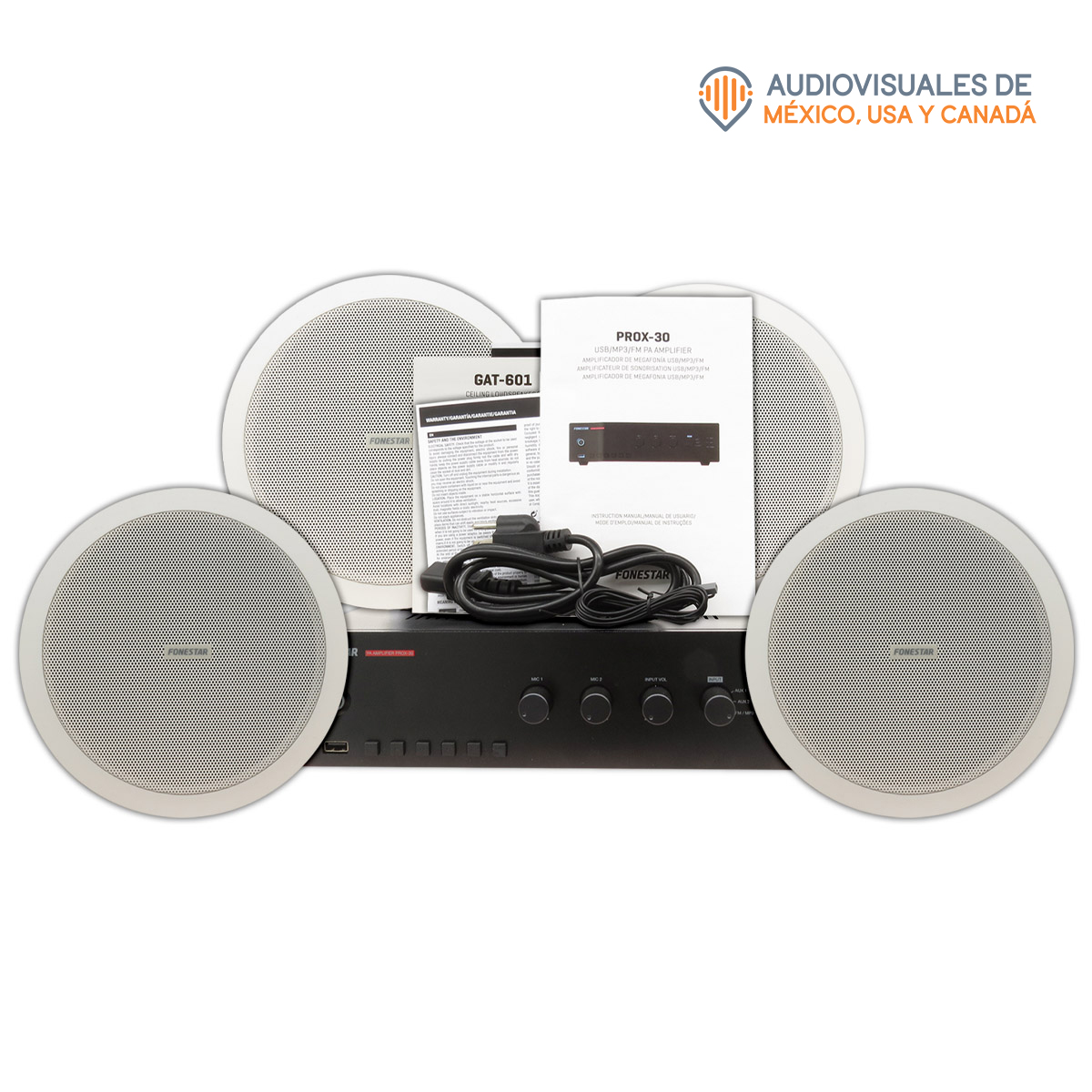 Kit Sonido Ambiental 4 Altavoces + 1 Amplificador Fonestar