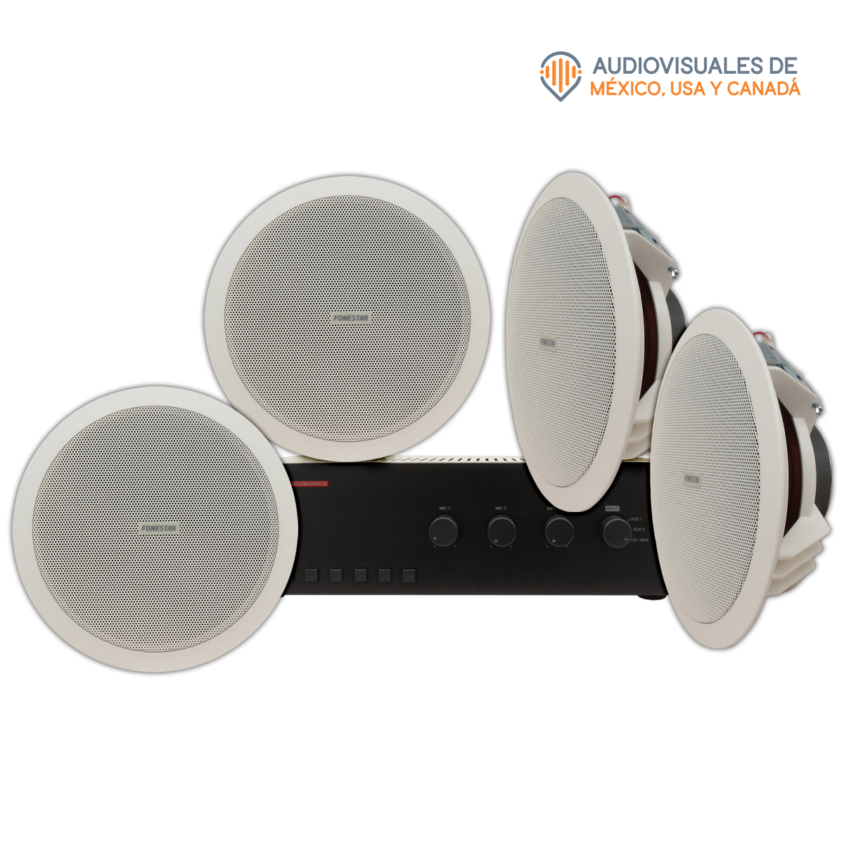 Kit Sonido Ambiental 4 Altavoces + 1 Amplificador Fonestar