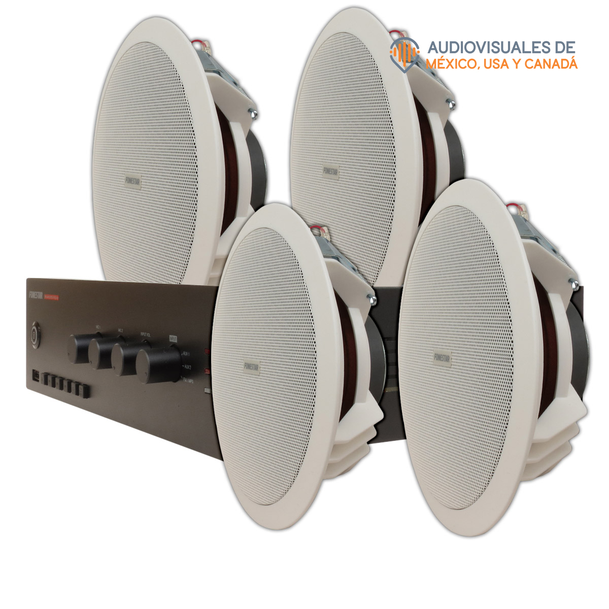Kit Sonido Ambiental 4 Altavoces + 1 Amplificador Fonestar