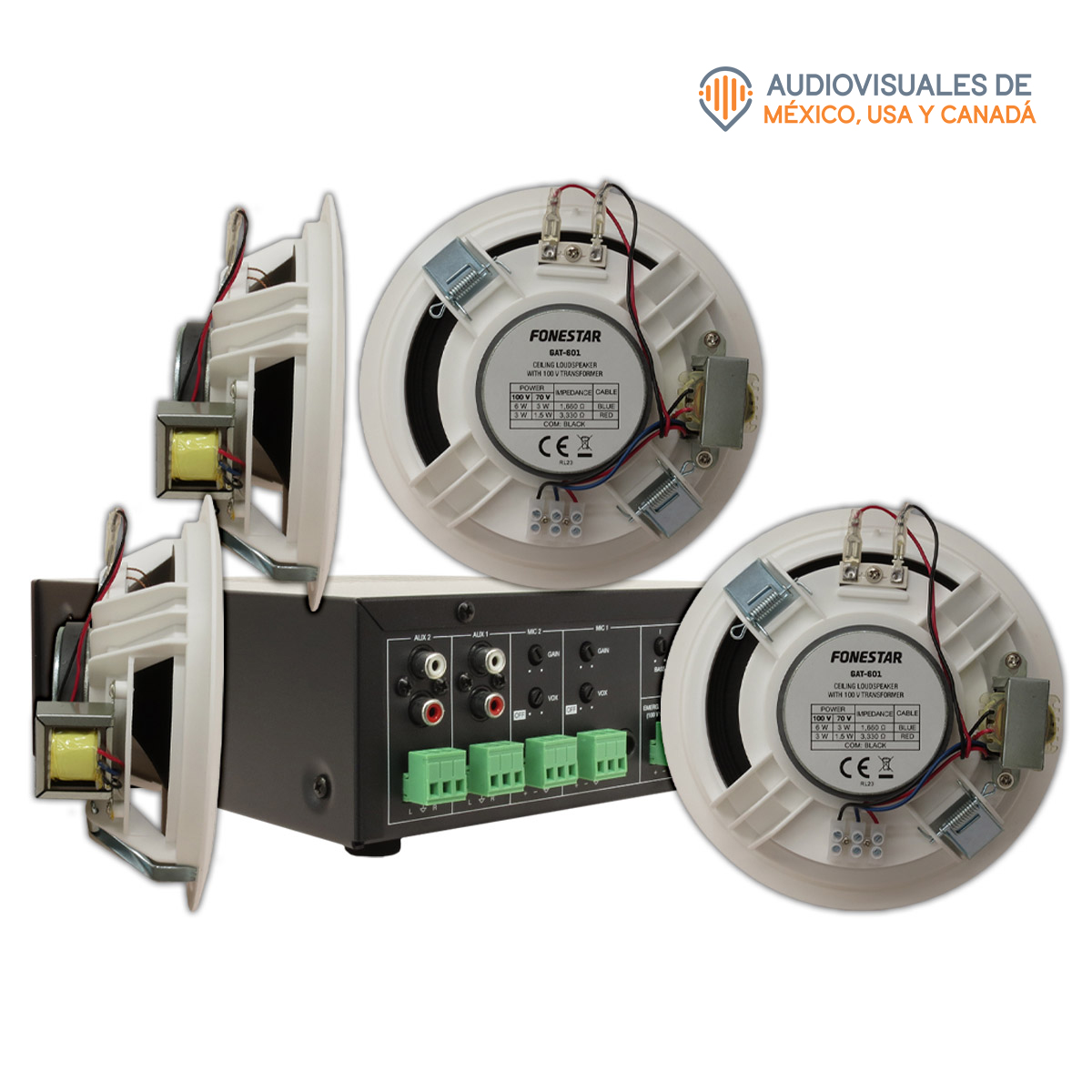 Kit Sonido Ambiental 4 Altavoces + 1 Amplificador Fonestar