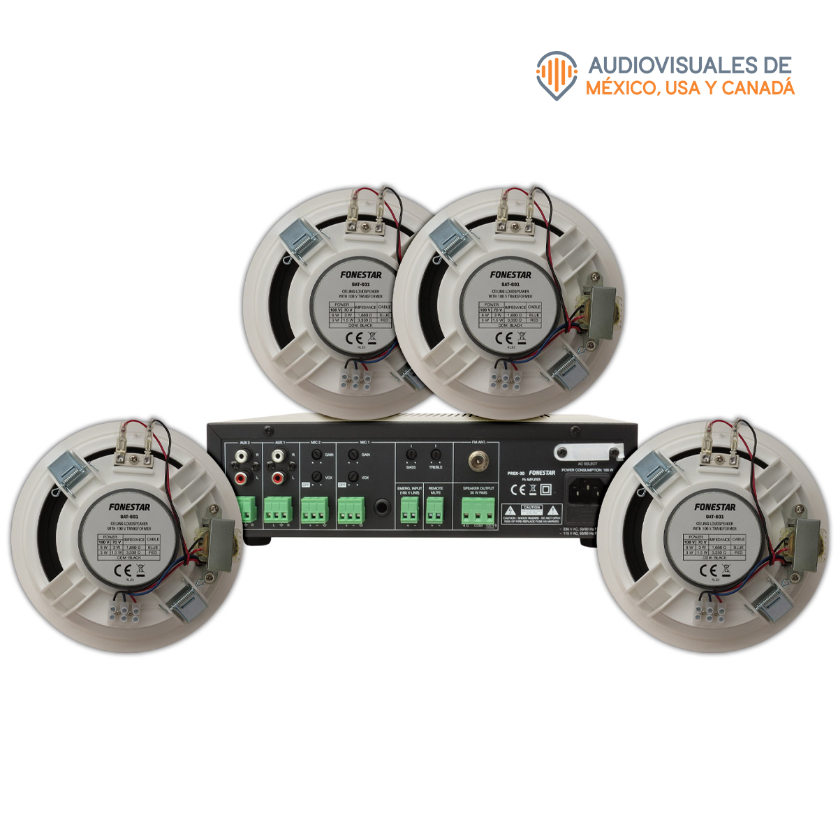 Kit Sonido Ambiental 4 Altavoces + 1 Amplificador Fonestar