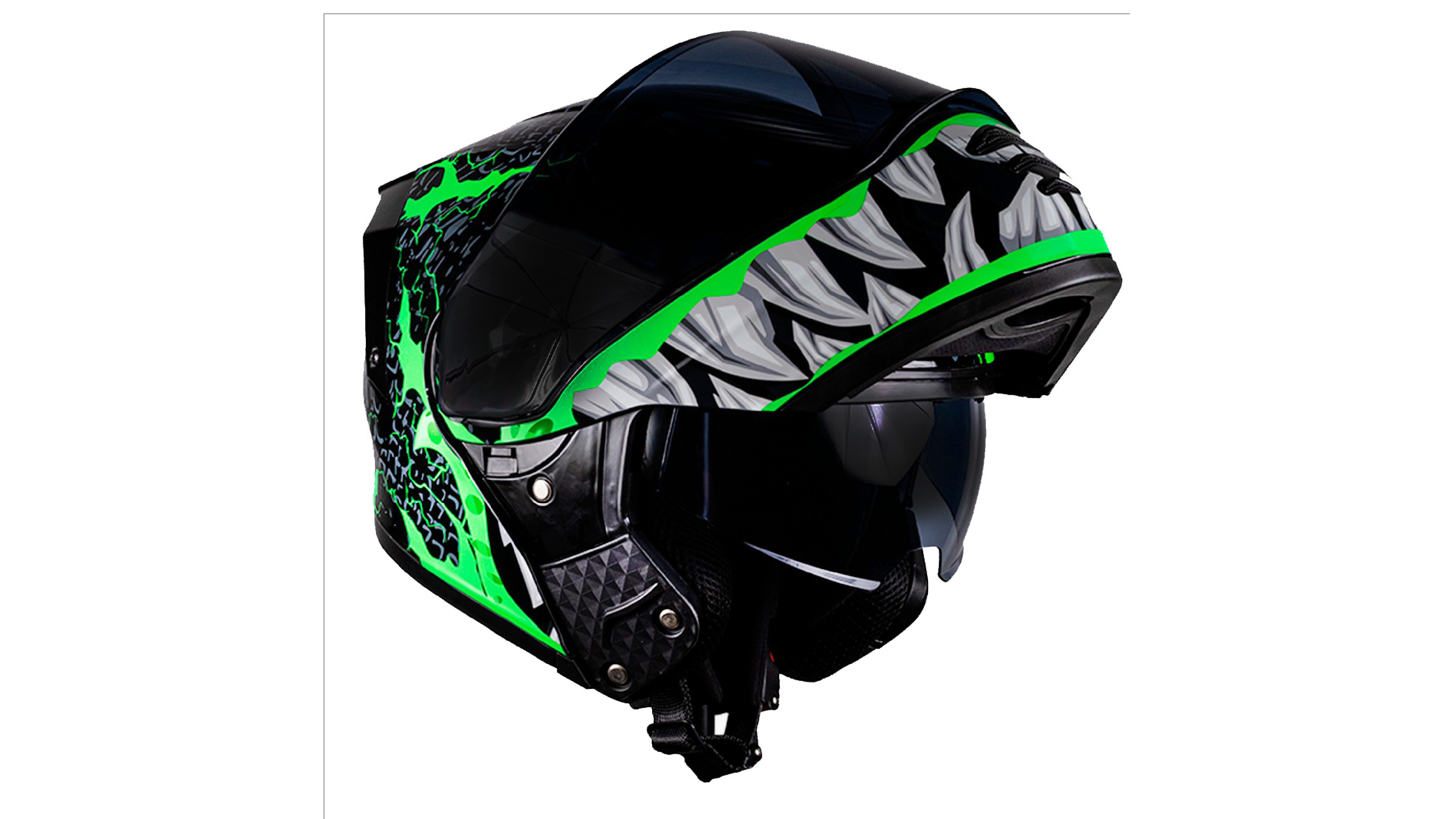 Casco kov Troll Estelar ABATIBLE Negro para Moto Brilla EN LA OBSCURIDAD Certificado Dot