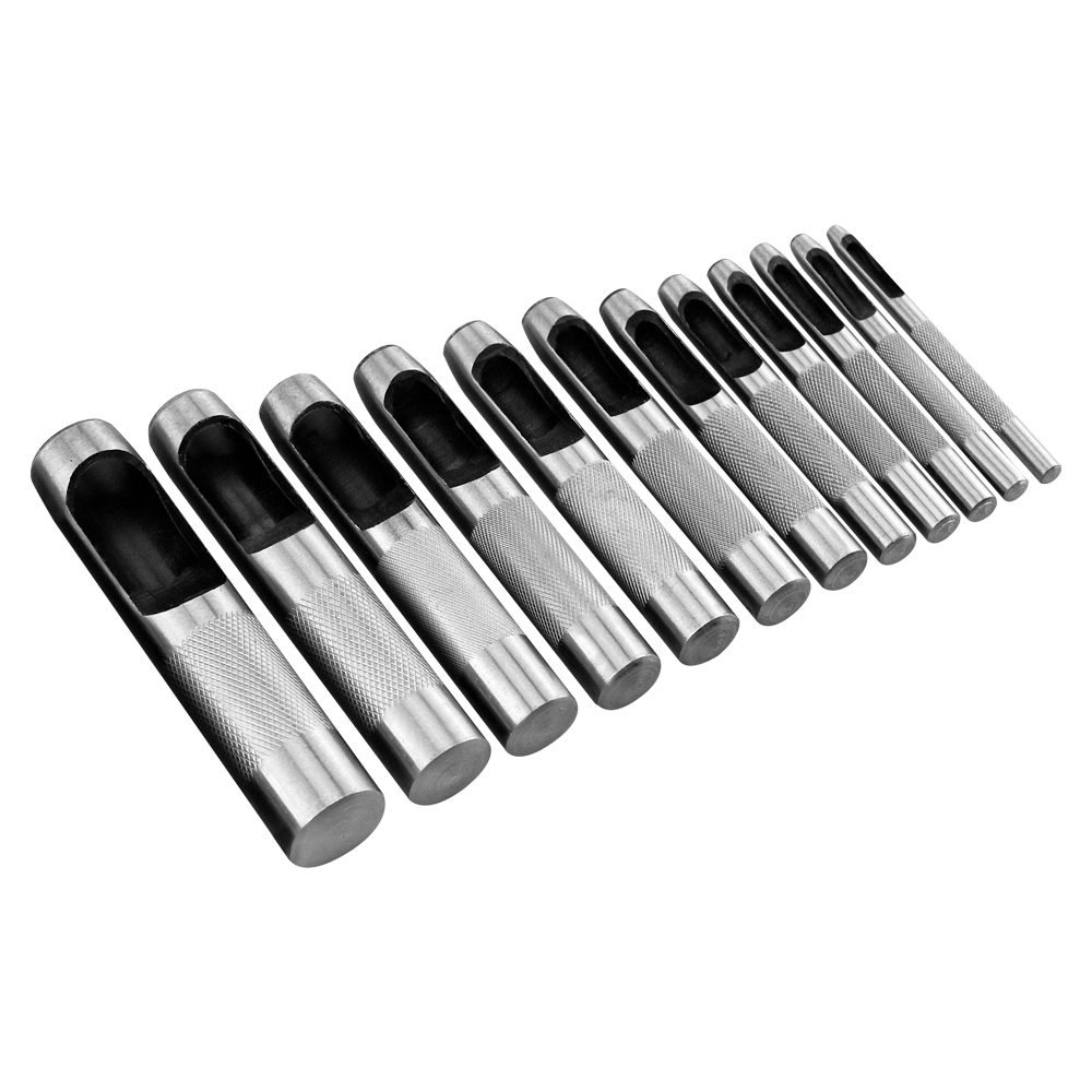 Juego De Sacabocados De 1/8 A 3/4 Pulgadas 12 Unidades Terminado Cromado Boquilla Pulida Fácil de Usar Pueden Utilizarse en Cuero, Tela, cartón, Goma y Otros Materiales similares