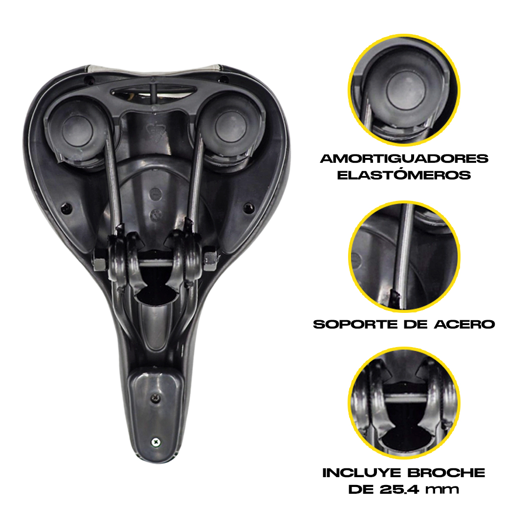 Asiento Bicicleta De Gel Sport Racer Mtb Con Elastómeros