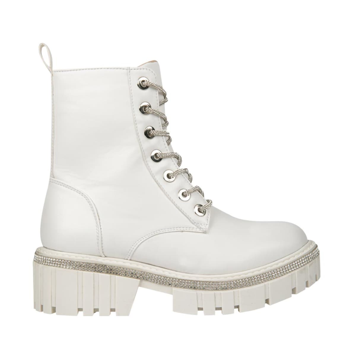 Botas militares blancas Tierra Bendita con cordones con pedrería, mod. 1109985