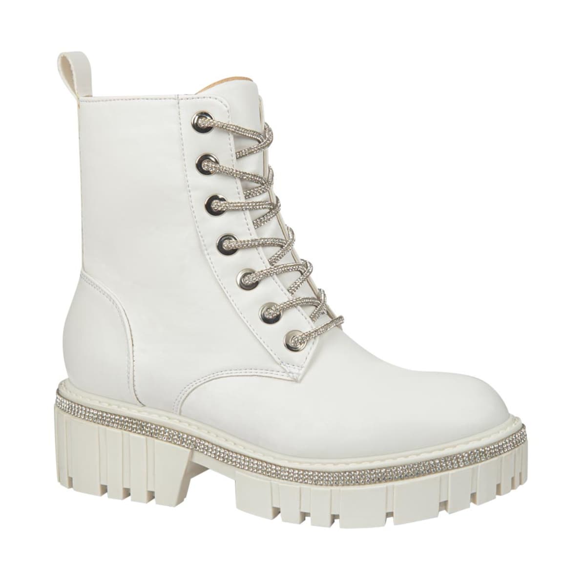 Botas militares blancas Tierra Bendita con cordones con pedrería, mod. 1109985