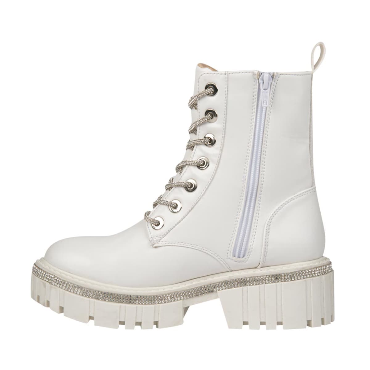 Botas militares blancas Tierra Bendita con cordones con pedrería, mod. 1109985
