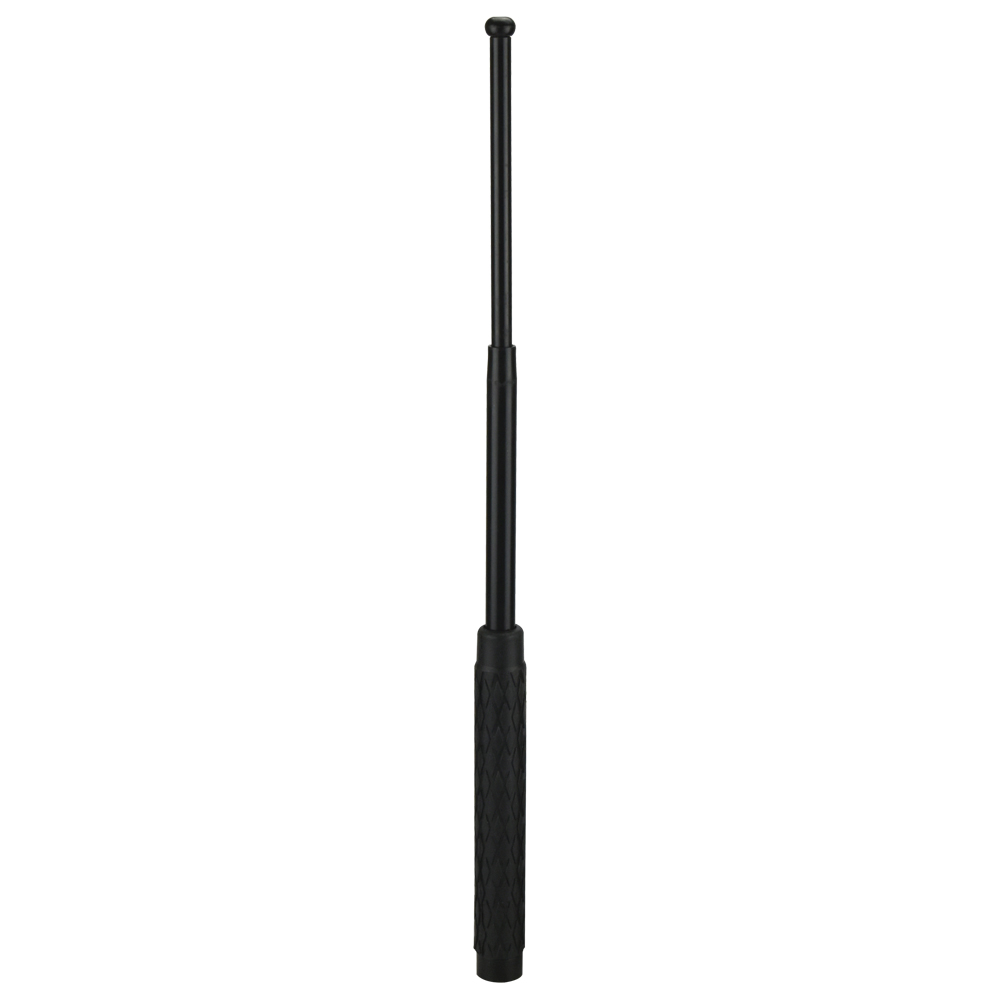 Baston de Acero 21 Pulgadas 525mm Mango forrado de hule en color negro Su mecanismo le permite con solo un impulso hacia el frente sale la barra de acero Ideal para protección personal