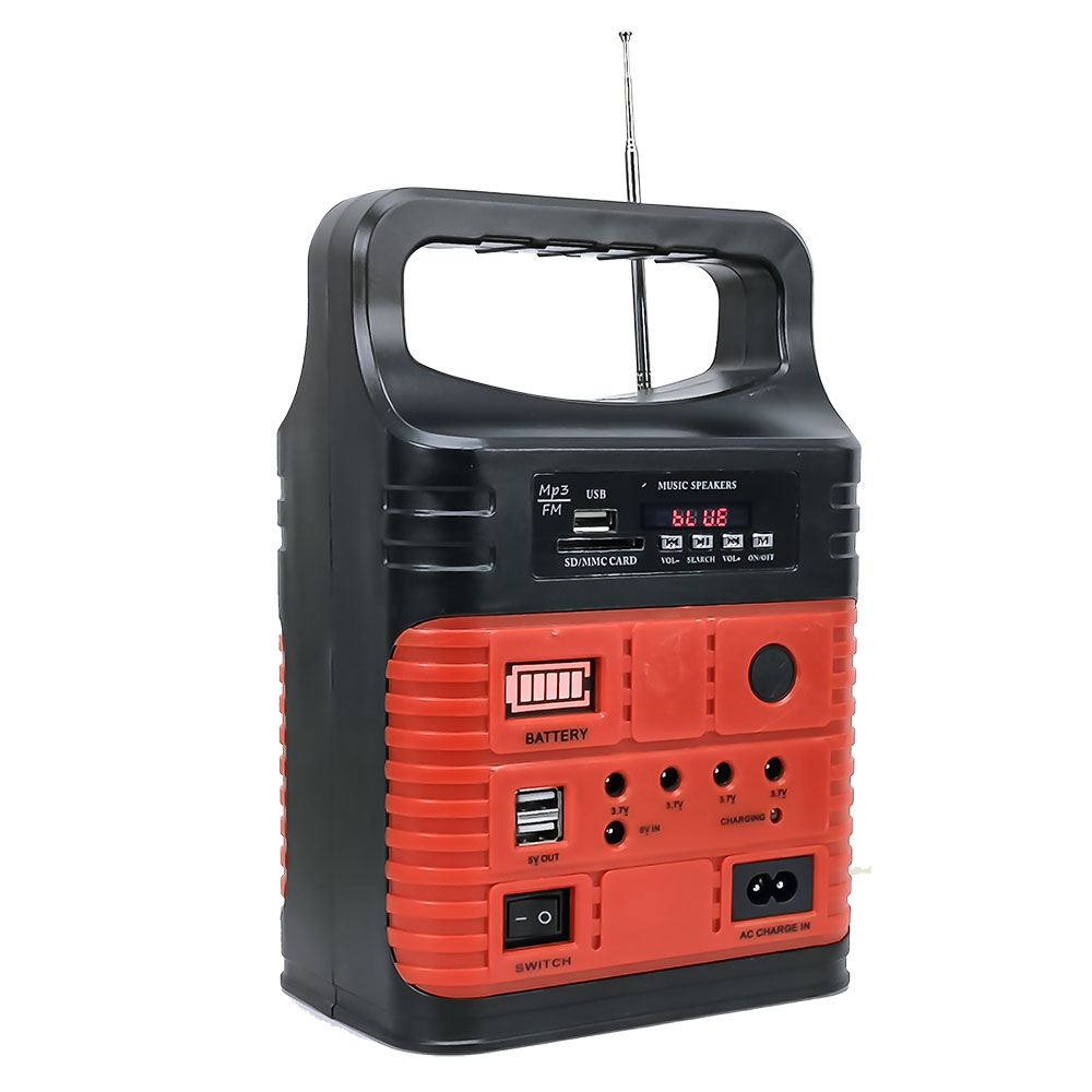 Sistema Solar Generador de Energia con Panel Solar Sistema de Iluminacion Focos Led Radio Lampara Reproductor de MP3 Tarjetas SD Pantalla Led y Conexión a Corriente Master MP-KIT10W