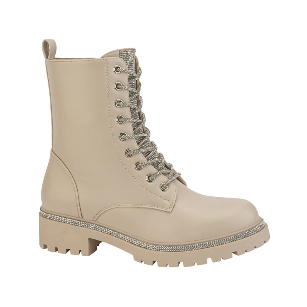 Botas militares beige Belinda Peregrin con cordones con pedrer a