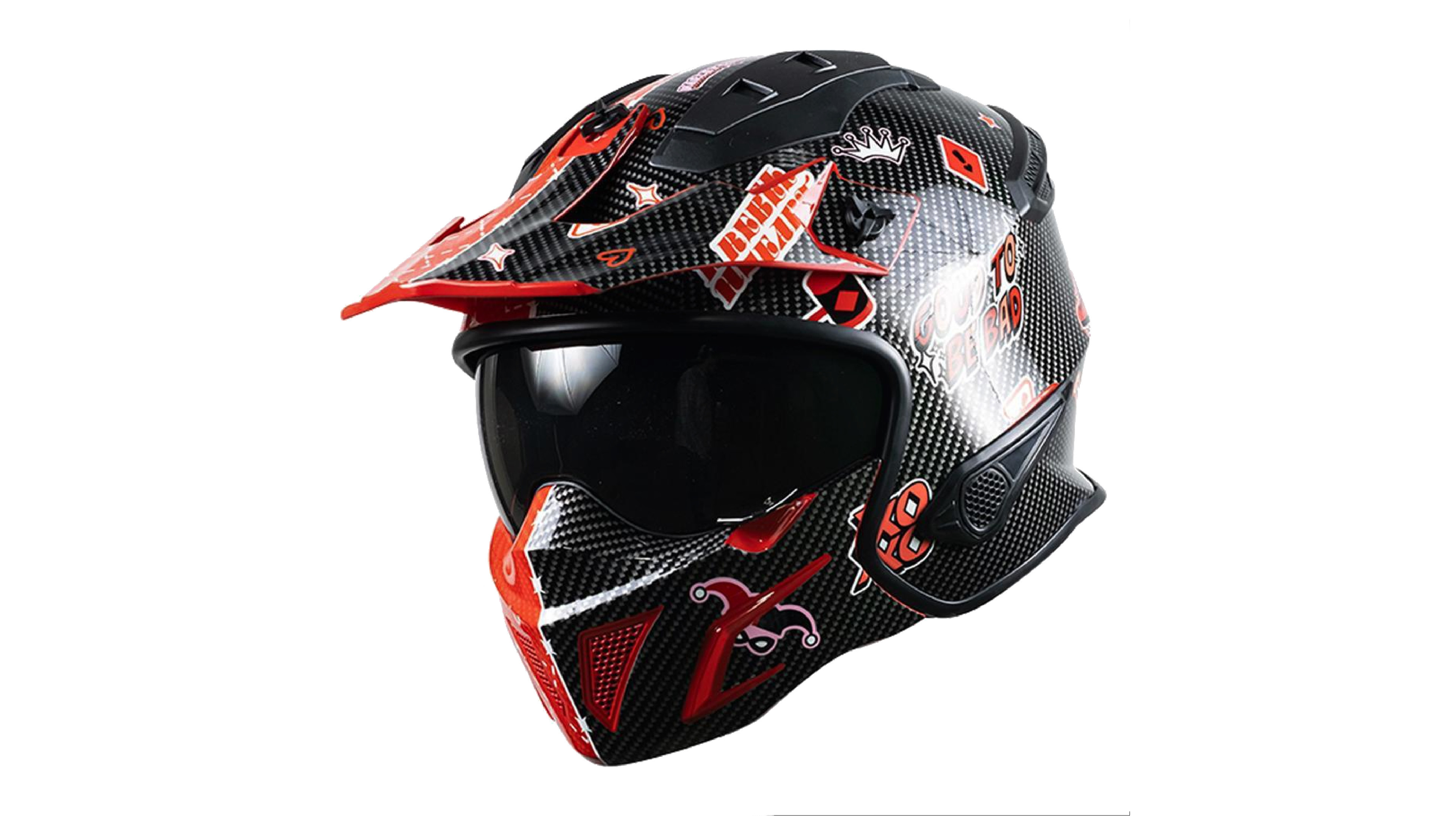 Casco KOV  Harley Quinn Rock-O Modular Rojo para Moto DC Comics Oficial mentonera Desmontable Certificado Dot