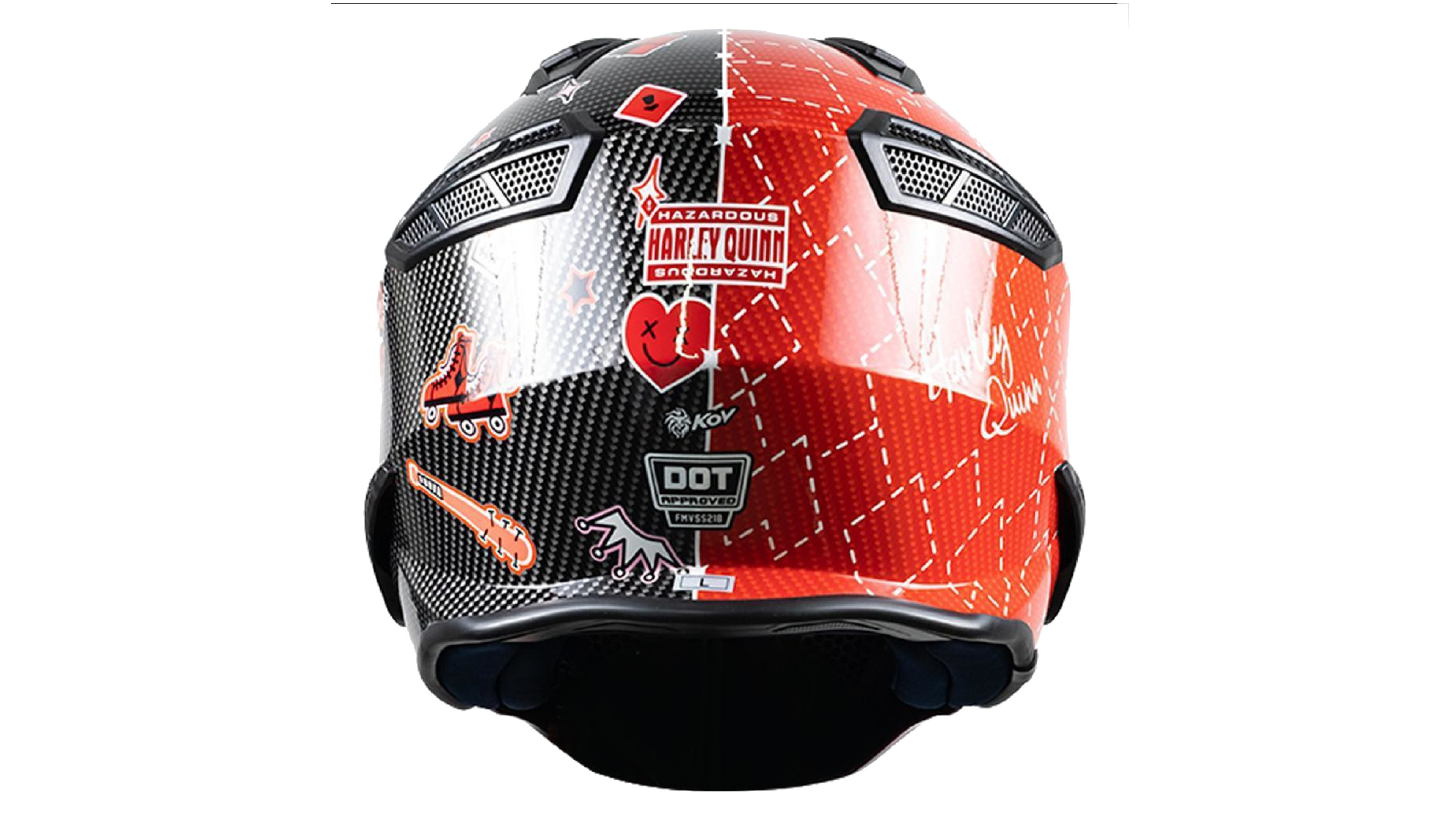Casco KOV  Harley Quinn Rock-O Modular Rojo para Moto DC Comics Oficial mentonera Desmontable Certificado Dot