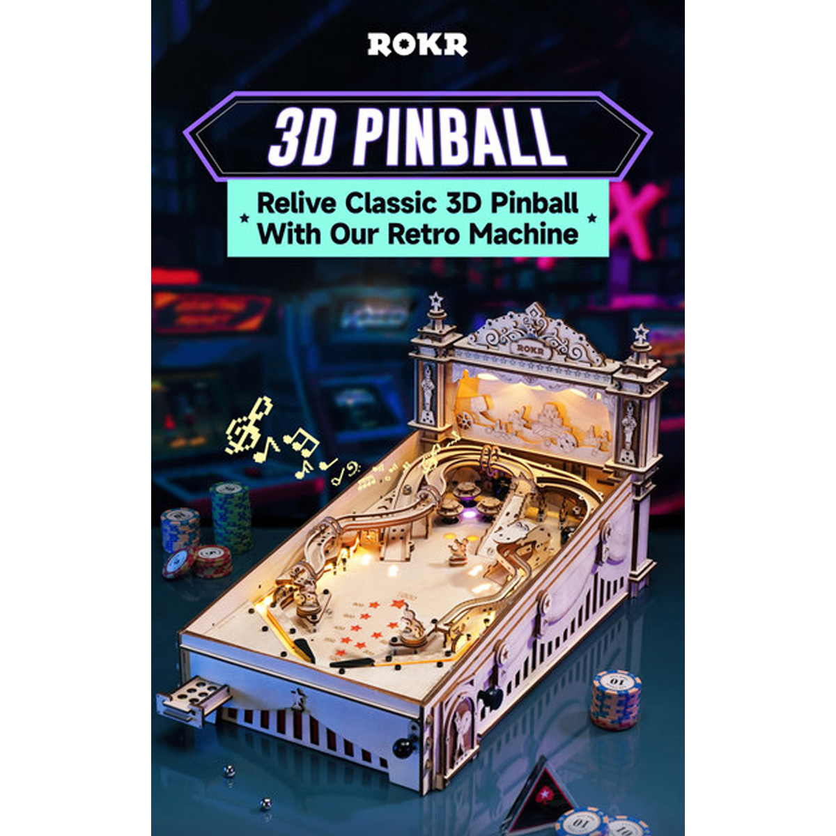 Pinball Machine Rompecabezas 3d Madera Bloques Robotime