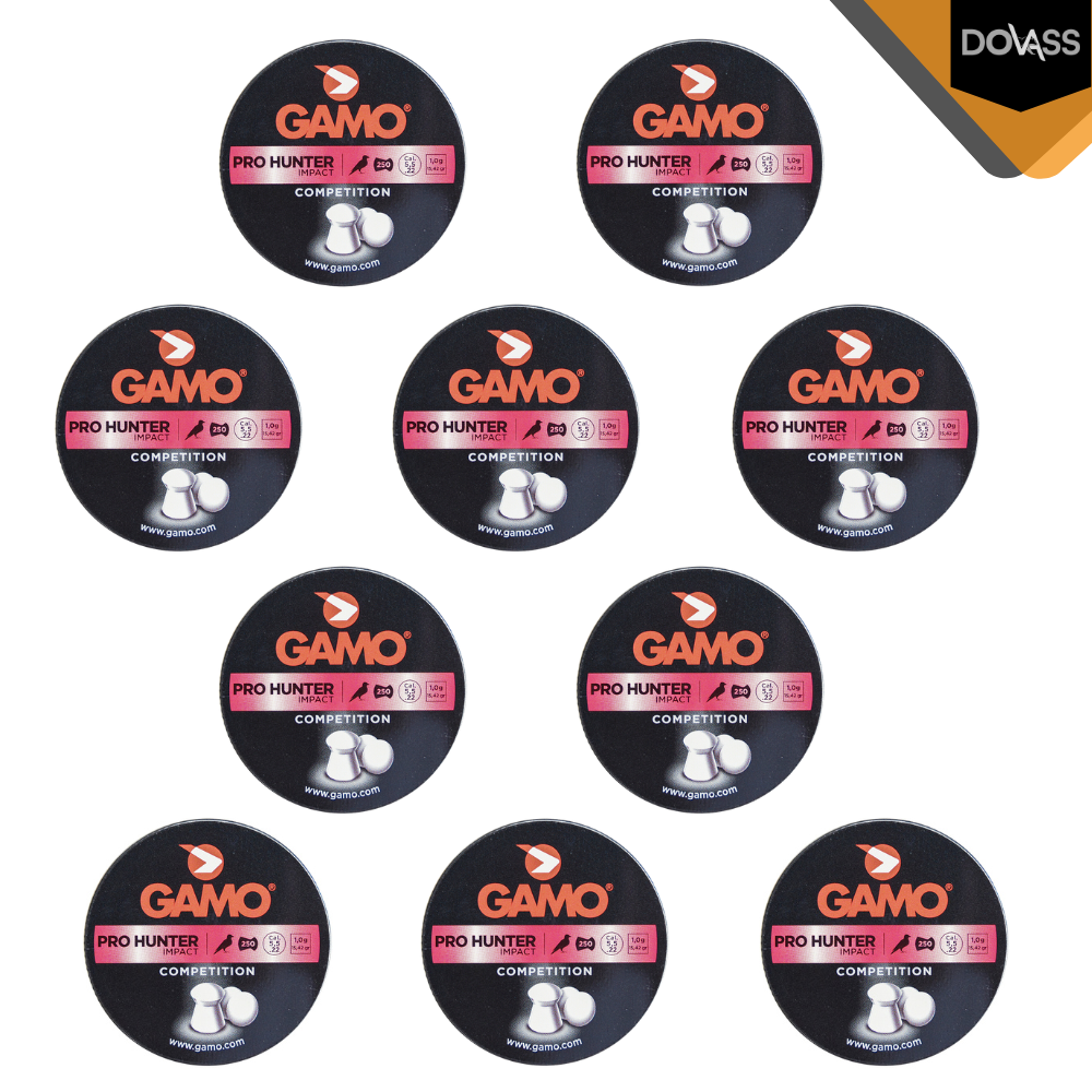 10 Envases Diabolos Gamo Punta Esferica Pro Hunter Calibre 5.5mm 0.22 Pulgadas Lata De 250 Piezas Cada Una para Rifle De Aire Comprimido para Deportes Caza o Tiro Al Blanco