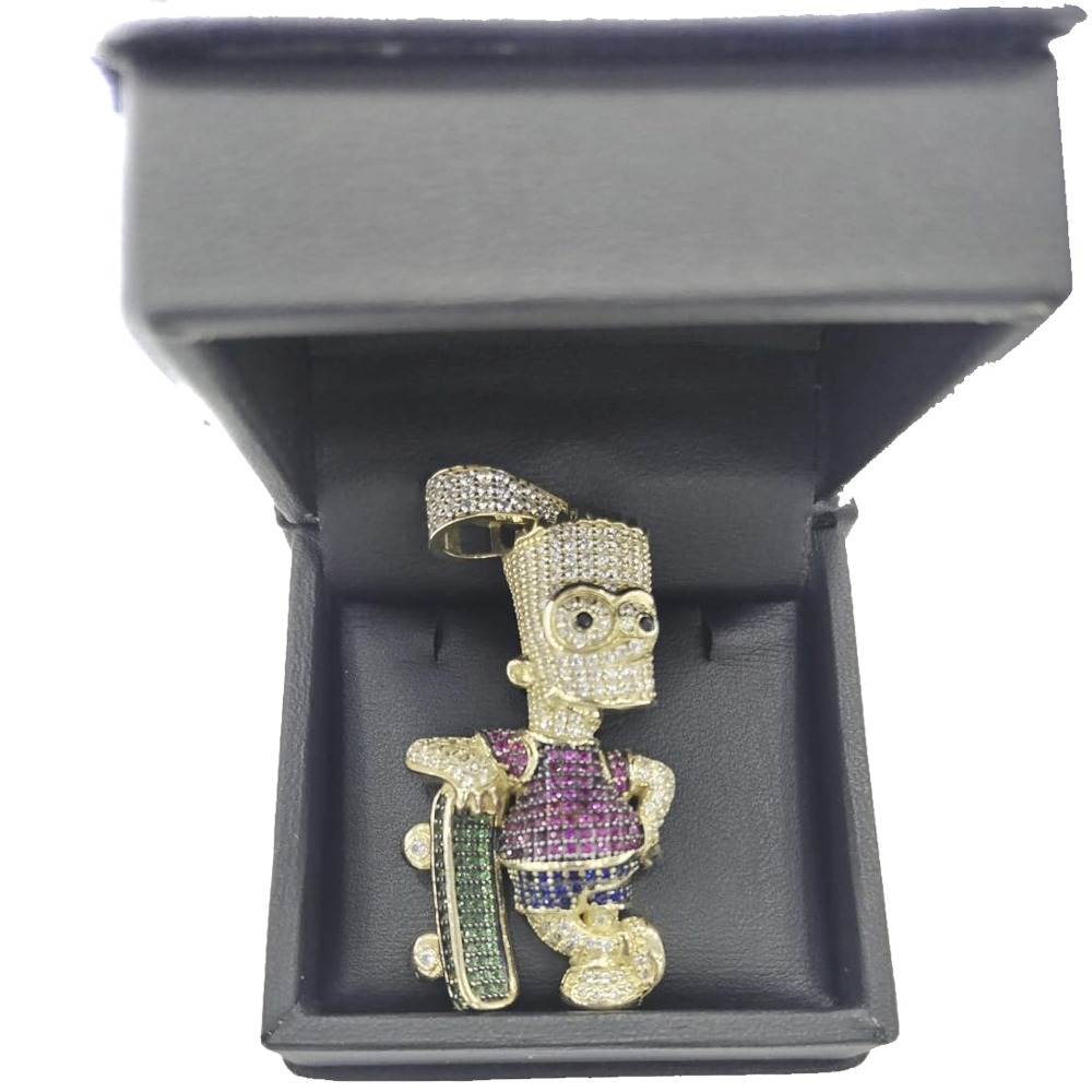 Dije de Bart Simpson de Oro 10K con Zirconia Suiza Ital