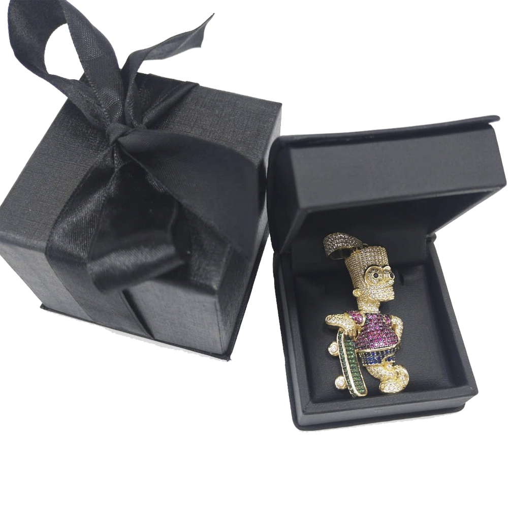 Dije de Bart Simpson de Oro 10K con Zirconia Suiza Ital