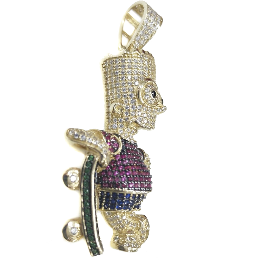 Dije de Bart Simpson de Oro 10K con Zirconia Suiza Ital