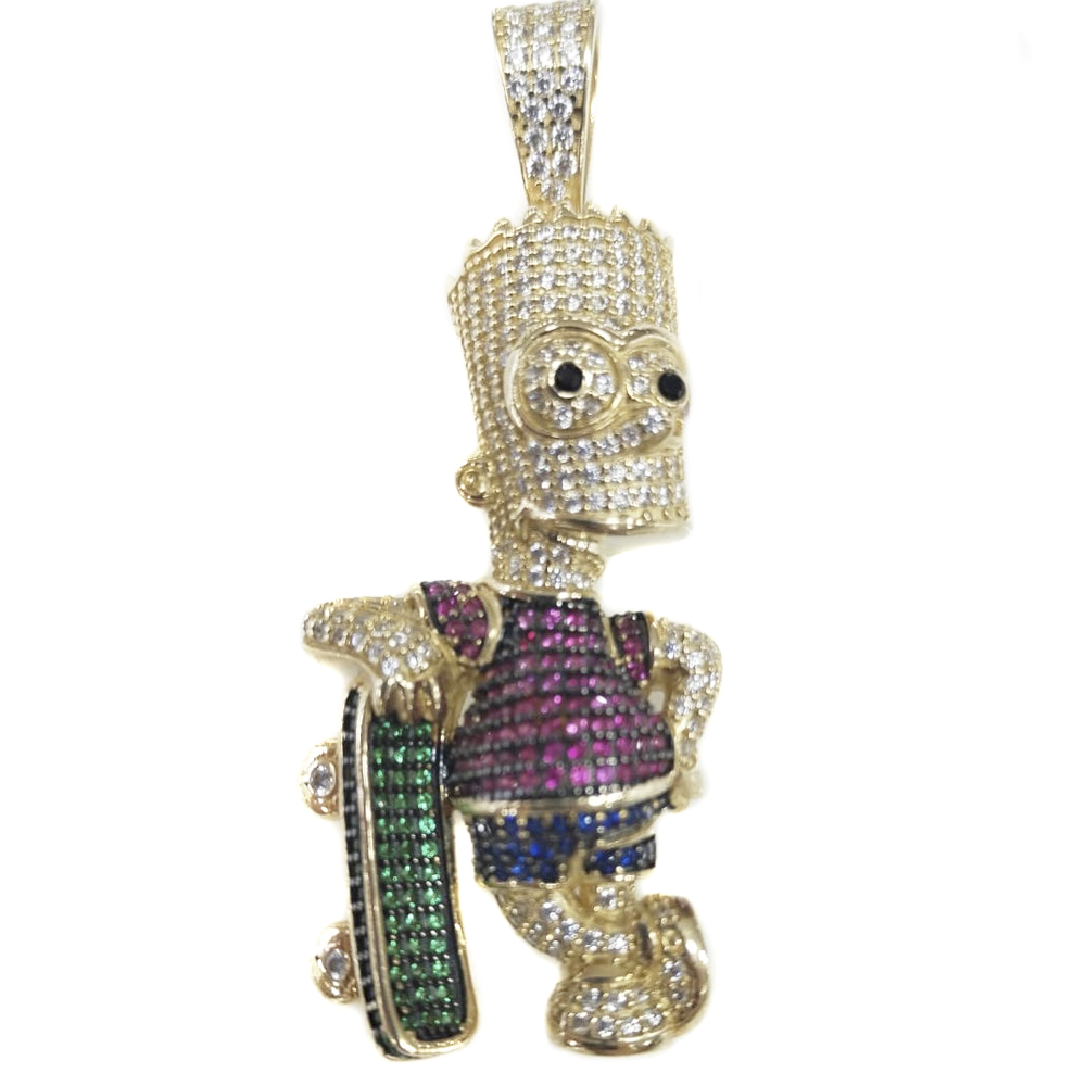 Dije de Bart Simpson de Oro 10K con Zirconia Suiza Ital