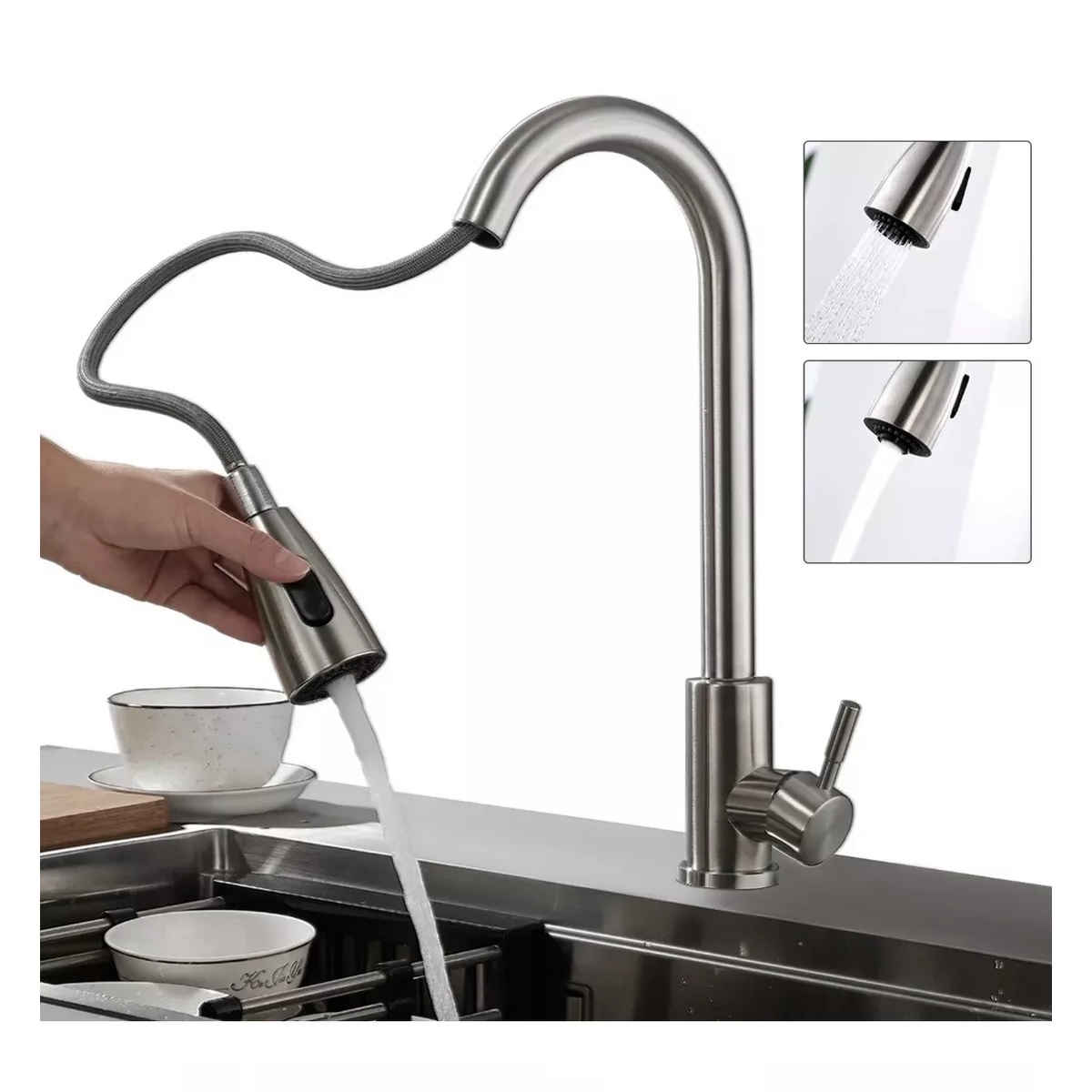 Grifo De Cocina De 360 Grados  Caliente Y Fría Acero Inoxidable 304