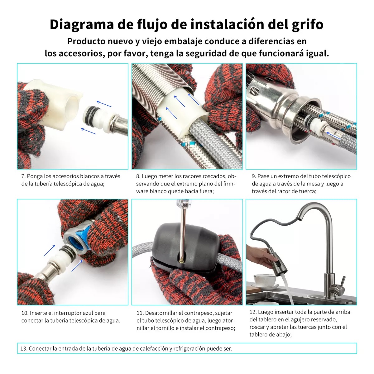 Grifo De Cocina De 360 Grados  Caliente Y Fría Acero Inoxidable 304