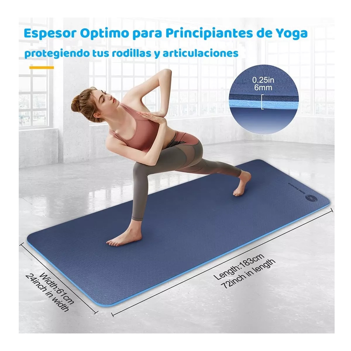 Tapete De Yoga Pilates Fitness Ejercicio Portátil Grueso Mat Azul