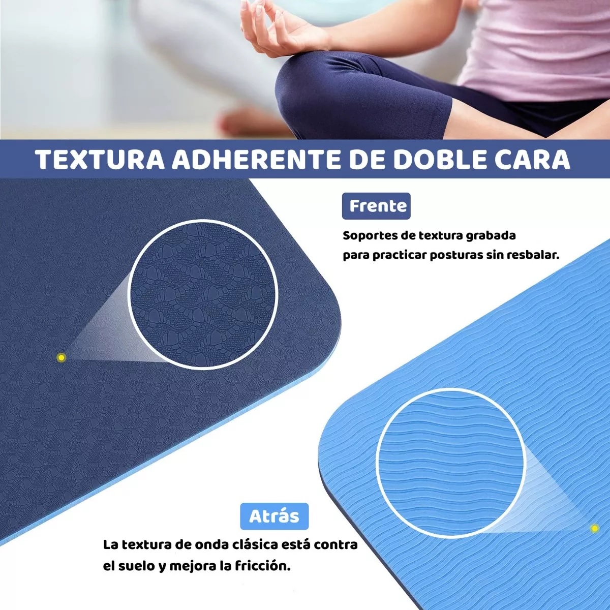 Tapete De Yoga Pilates Fitness Ejercicio Portátil Grueso Mat Azul