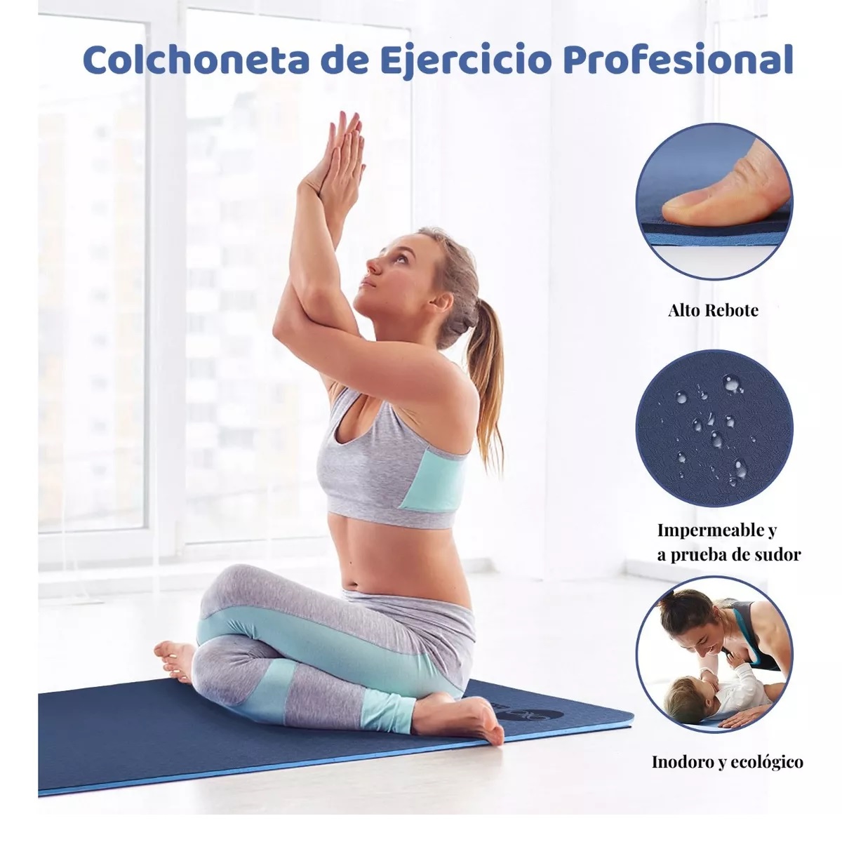 Tapete De Yoga Pilates Fitness Ejercicio Portátil Grueso Mat Azul