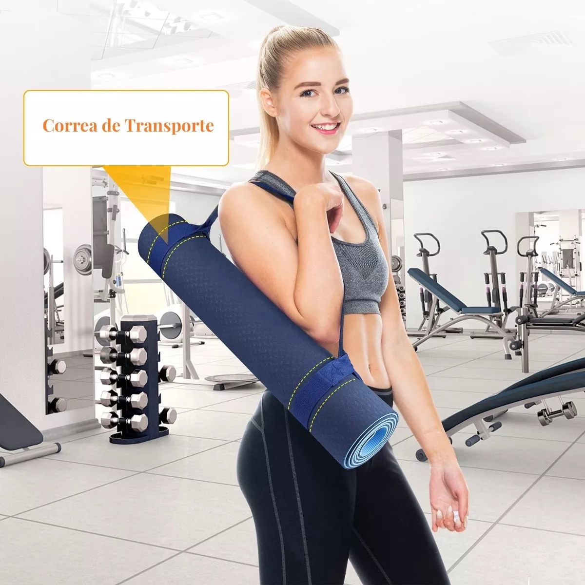 Tapete De Yoga Pilates Fitness Ejercicio Portátil Grueso Mat Azul