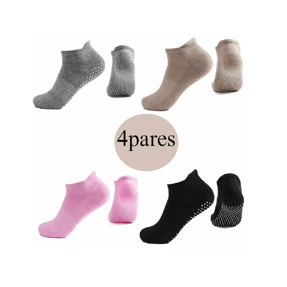 Juego Calcetines Para Yoga Pilates Con Base Antiderrapante 4 Pares