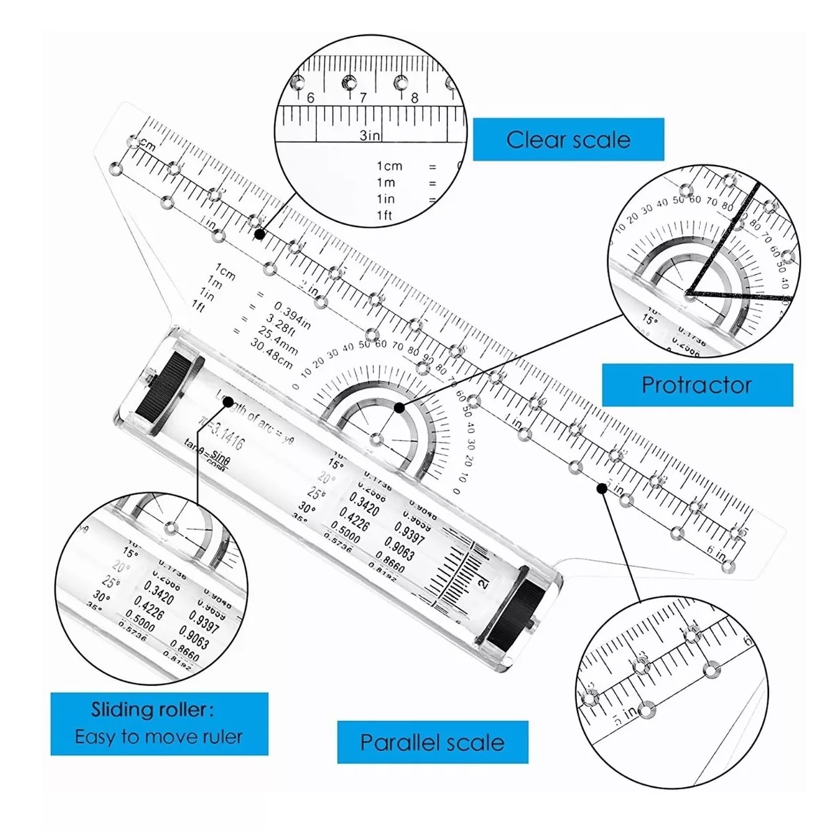 Multi Regla Rodante 15cm De Dibujo Rolling Roller Profesiona