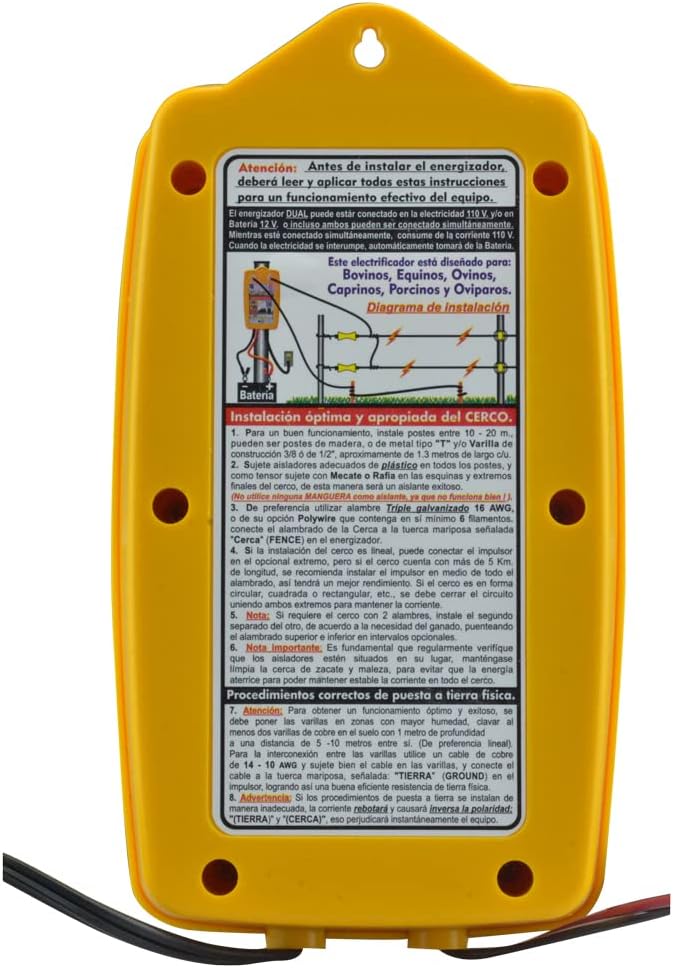 Energizador Dual Elektrochoke para Cerca Eléctrica Gimex 12 Y 110v 45km Entrada Dual Voltaje Energía de Salida Pulsos Energizador Dual para Cerca eléctrica Energía de Salida Pulsos