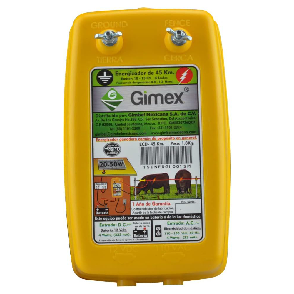 Energizador Dual Elektrochoke para Cerca Eléctrica Gimex 12 Y 110v 45km Entrada Dual Voltaje Energía de Salida Pulsos Energizador Dual para Cerca eléctrica Energía de Salida Pulsos