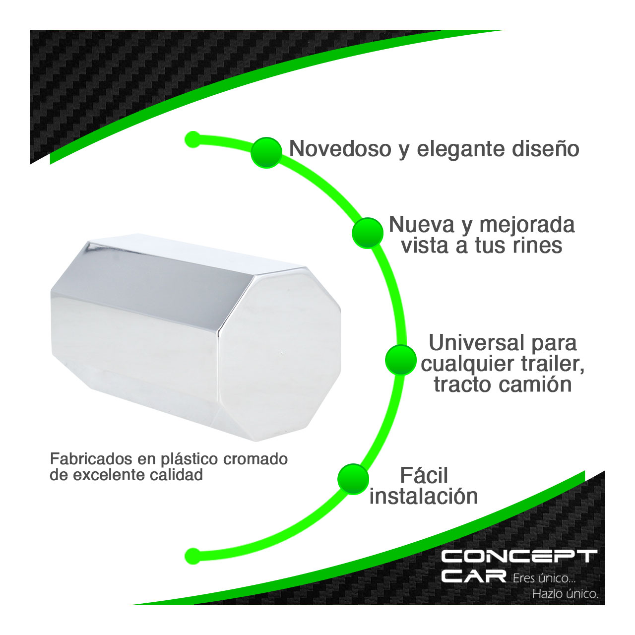 20 Capuchon Cubre Tuercas Cromado Liso Tornillo O Presion